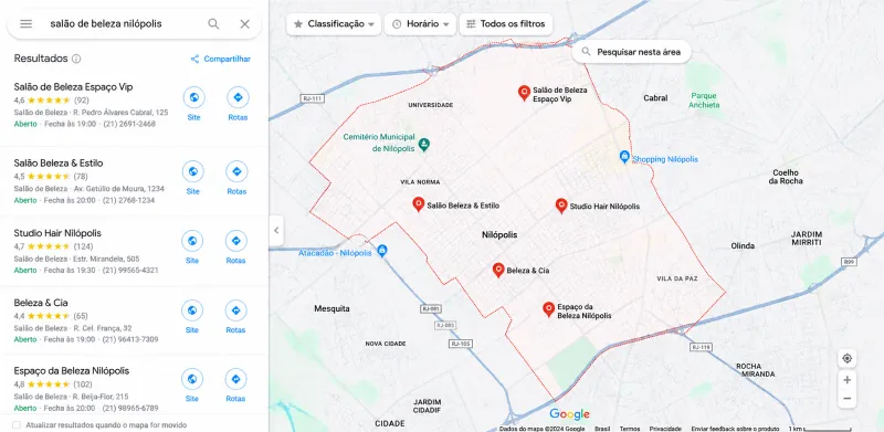 cliente buscando salão de beleza no Google em Nilópolis (imagem ilustrativa)